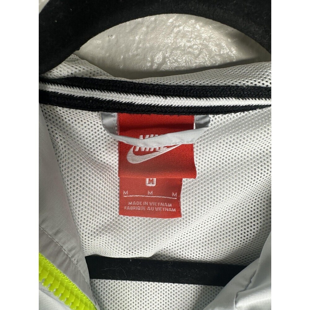 Nike Jacket Mens Medium White Gray Hooded Windbreaker Neon Zip Running Sport - Picture 3 of 6